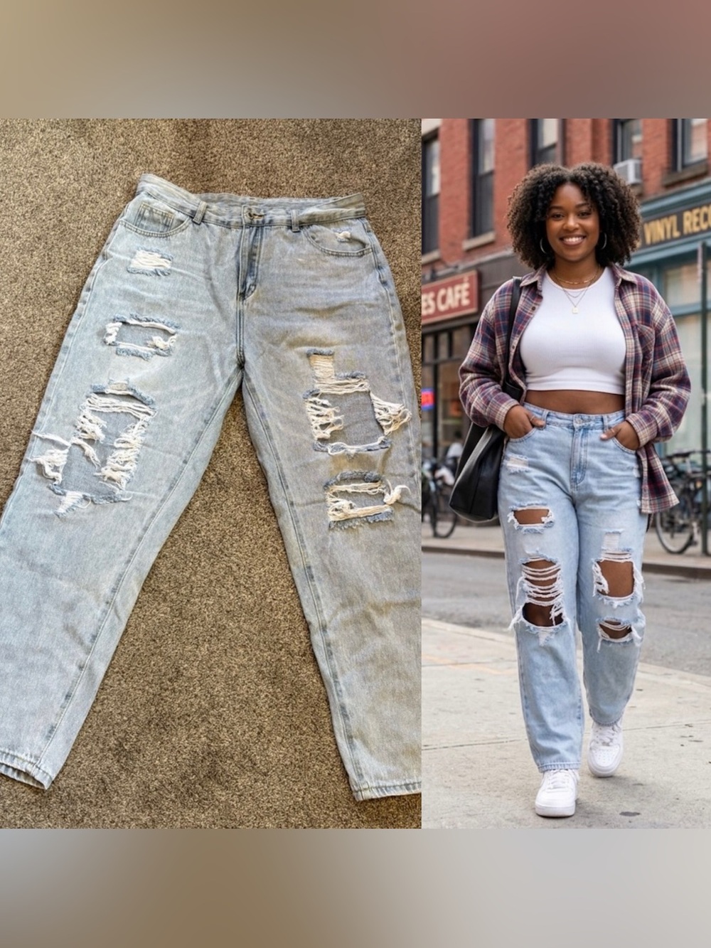 SHEIN Light Blue High Rise Distressed Jeans